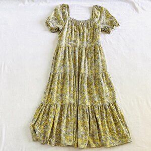 J Crew yellow floral peasant dress Womens Extra Small ruffle pockets bohemian